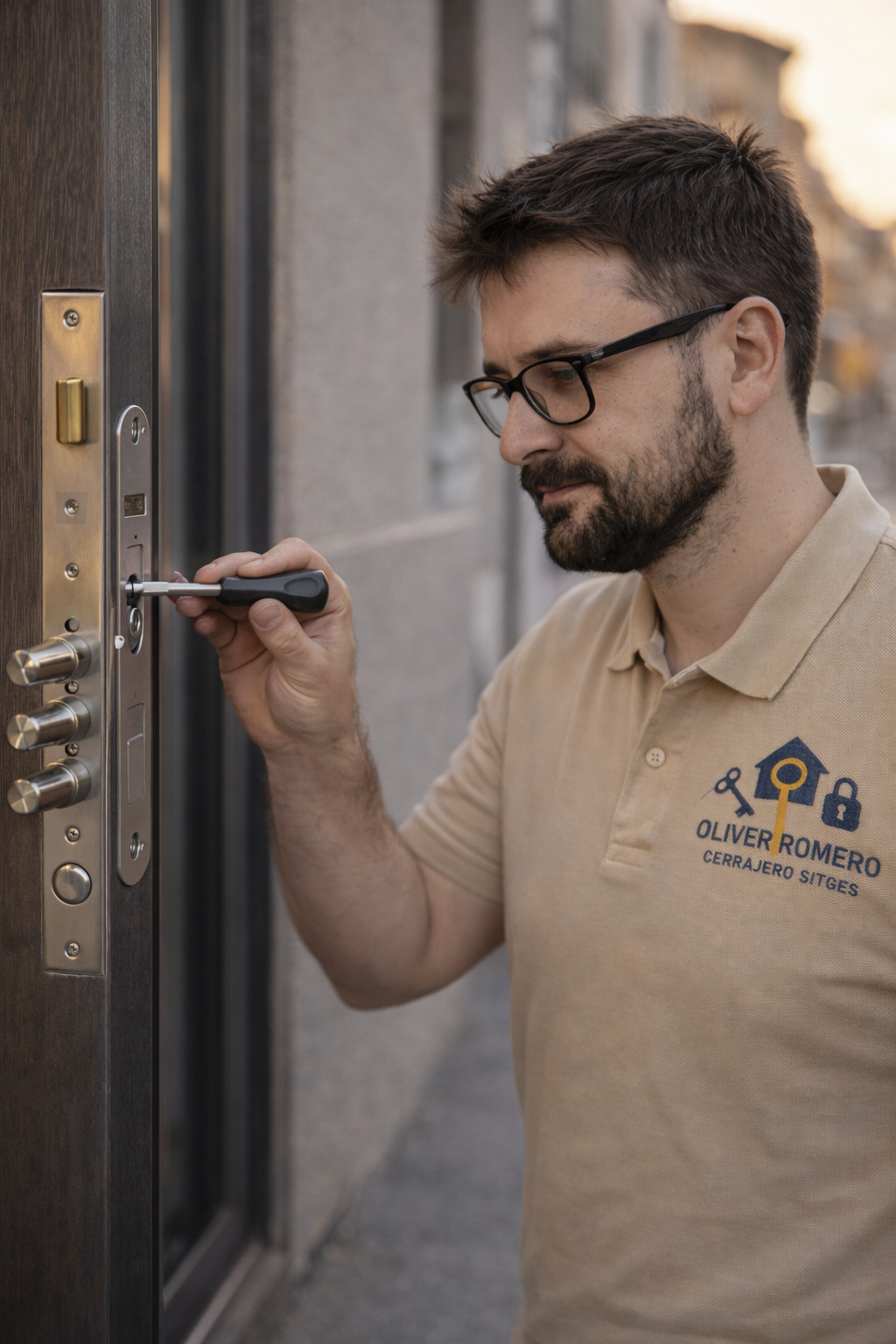 Tecnico realizando apertura de puerta en Sitges